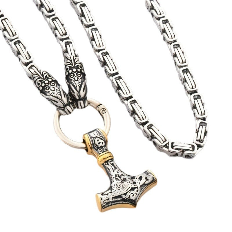 Nordic Viking Hammer & Wolf Necklace