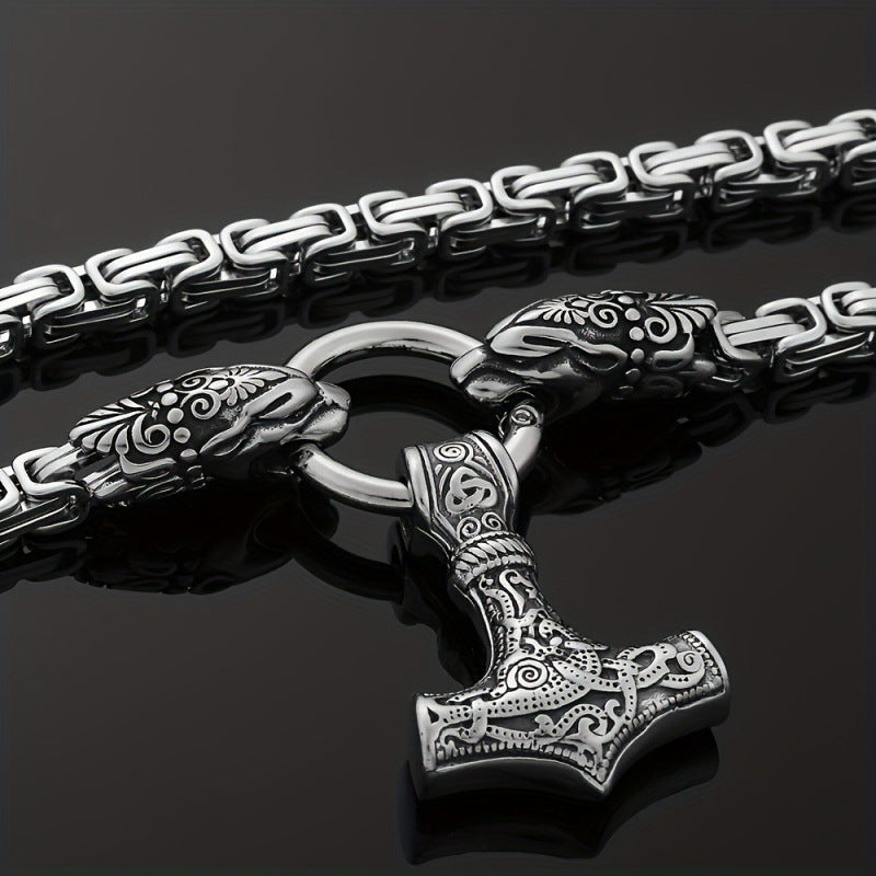 Nordic Viking Hammer & Wolf Necklace