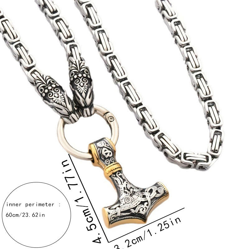 Nordic Viking Hammer & Wolf Necklace