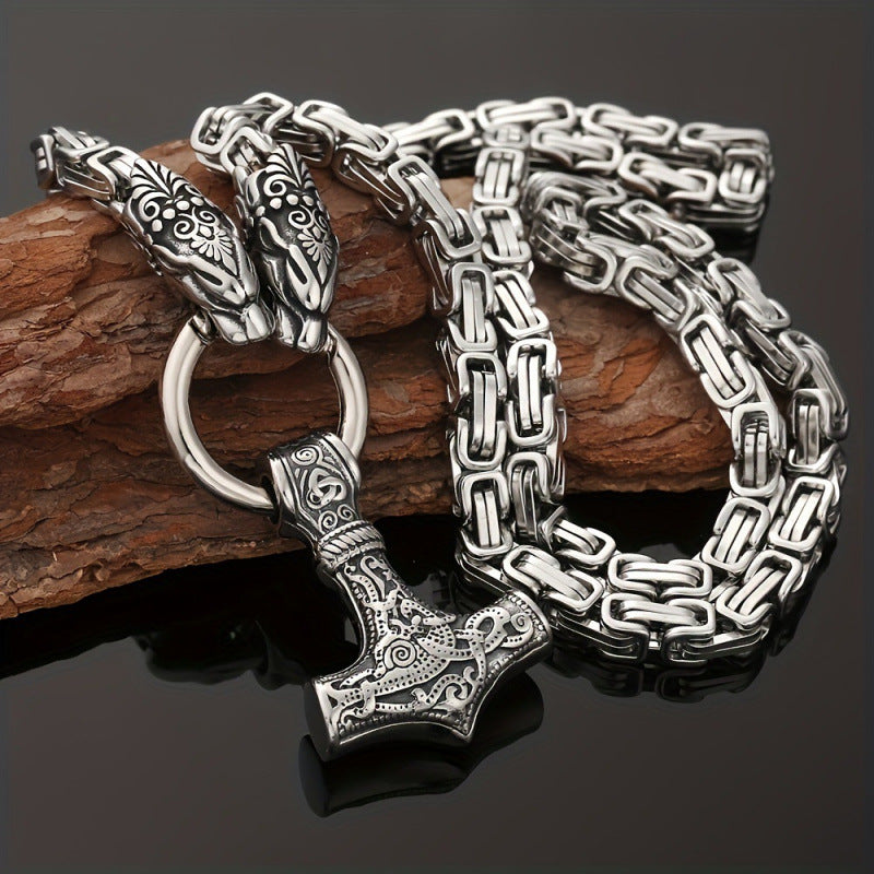 Nordic Viking Hammer & Wolf Necklace